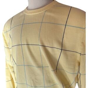 Grant Thomas sweater Men L Cotton Windowpane yellow blues Sharp.